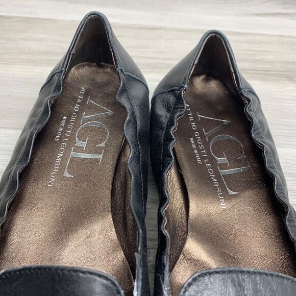 AGL Black Leather Patent Leather CapToe Ballet Flats Shoes Women Size 39 US 9 - Picture 8 of 13